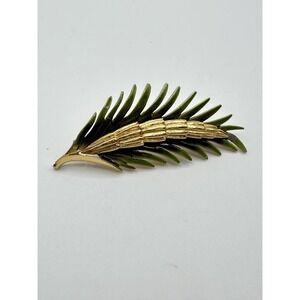 Vintage Piscitelli PIM Brooch Gold Tone Branch Leaf Green Enamel MCM Beauty